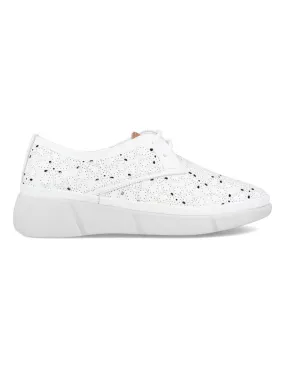 30´S - Zapatillas Cuña de Piel Calado Blanco