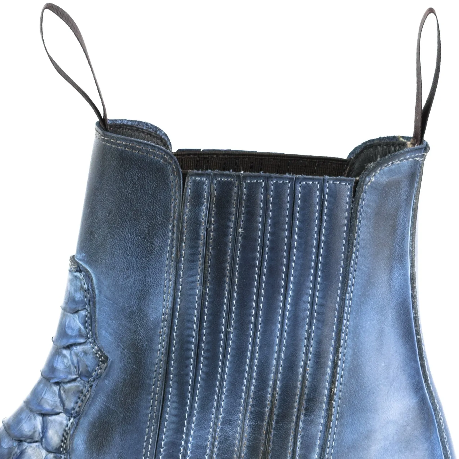 Botín cowboy hombre cuero serpiente azul

