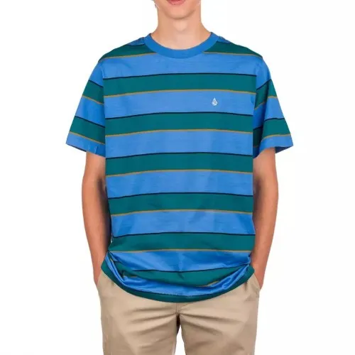 Volcom Keates Stripe Crew Tee Ballpoint Blue